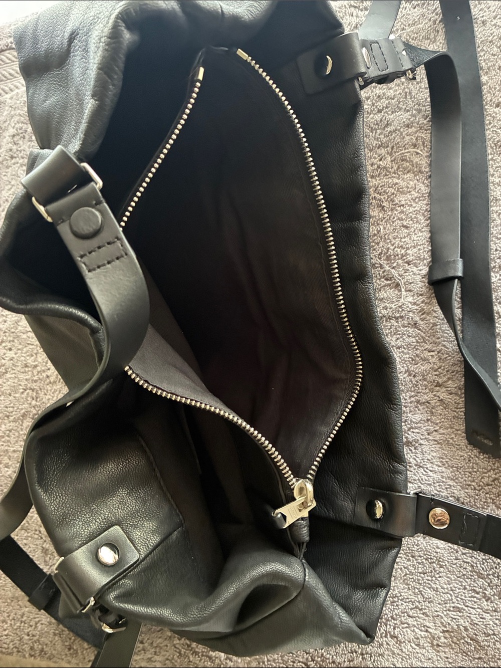 AllSaints Black Leather Shoulder Bag with Stud Detailing - Picture 4 of 12